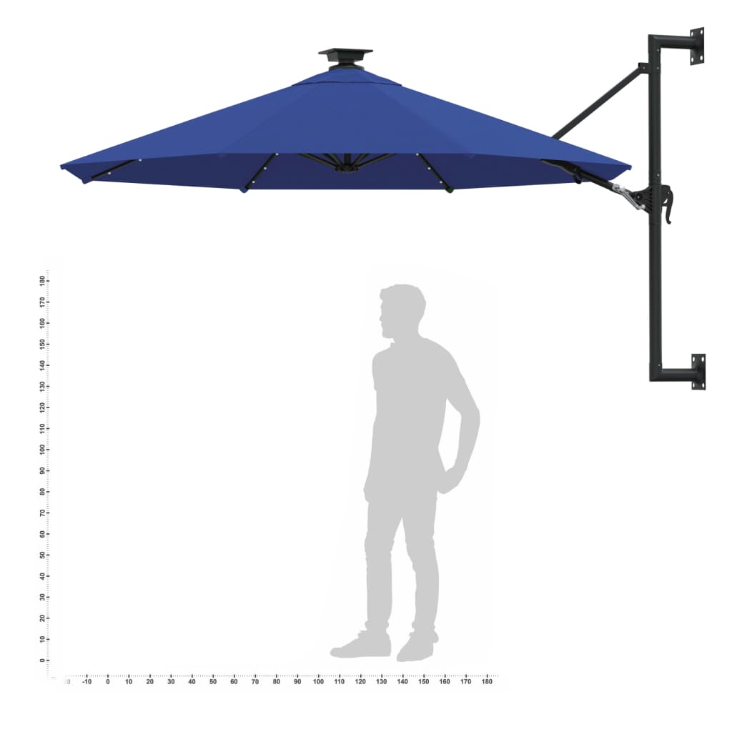 Wandparasol met LED's 300 cm blauw - AllerleiShop