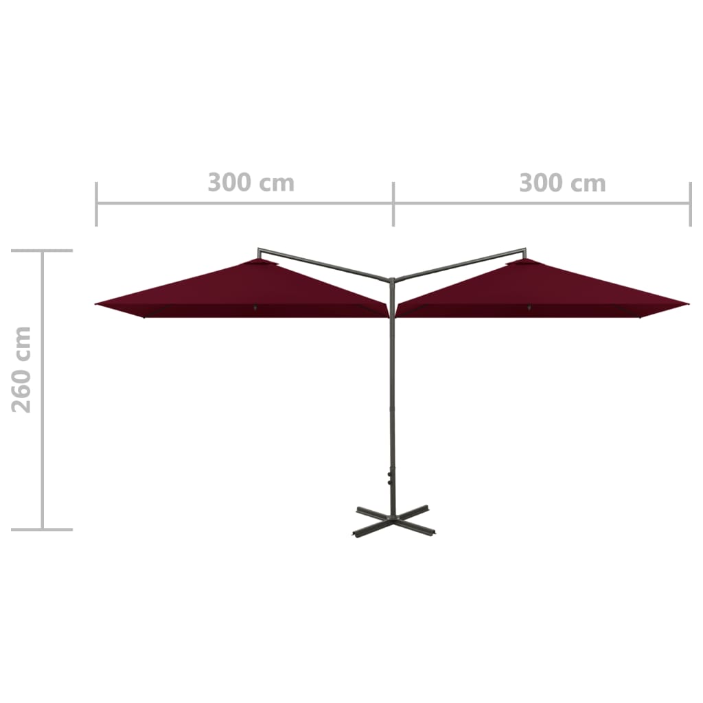 Parasol dubbel met stalen paal 600x300 cm bordeauxrood - AllerleiShop