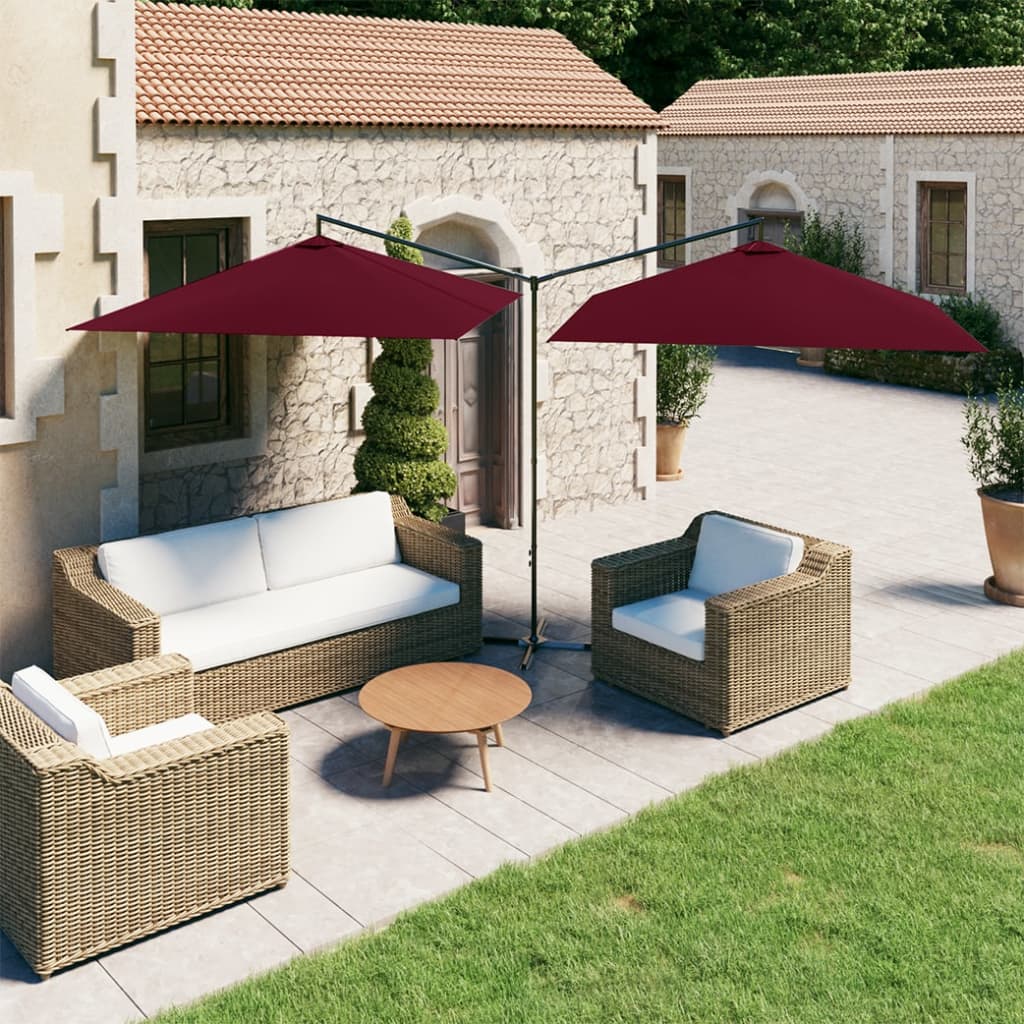 Parasol dubbel met stalen paal 600x300 cm bordeauxrood - AllerleiShop