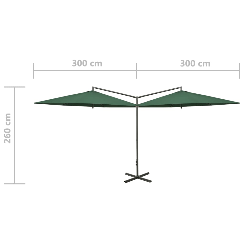 Parasol dubbel met stalen paal 600 cm groen - AllerleiShop