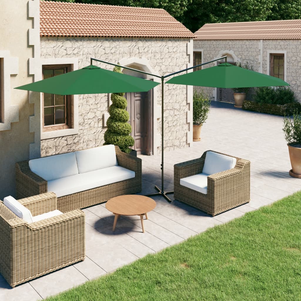 Parasol dubbel met stalen paal 600 cm groen - AllerleiShop