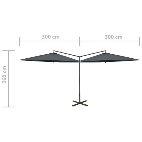 Parasol dubbel met stalen paal 600 cm antracietkleurig - AllerleiShop