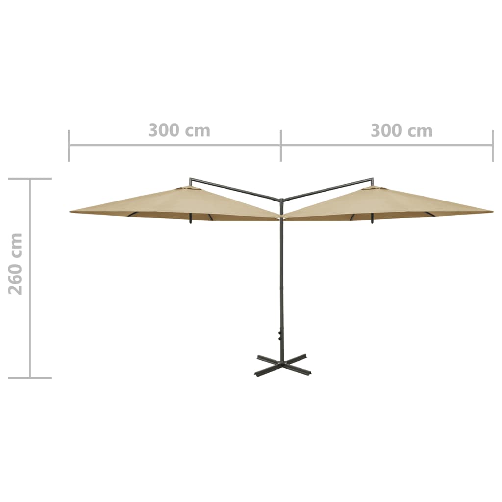 Parasol dubbel met stalen paal 600 cm taupe - AllerleiShop