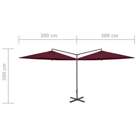 Parasol dubbel met stalen paal 600 cm bordeauxrood - AllerleiShop