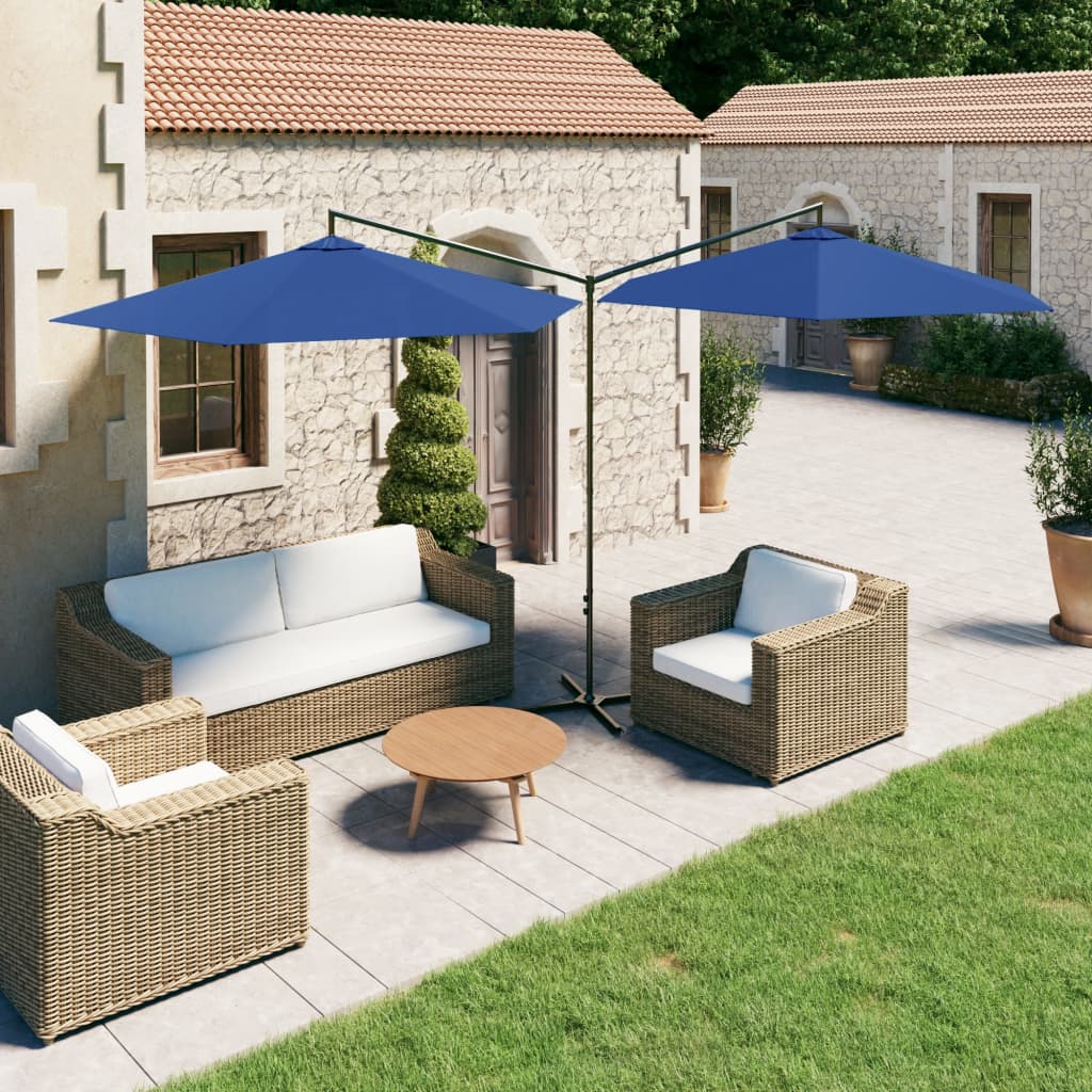 Parasol dubbel met stalen paal 600 cm azuurblauw - AllerleiShop