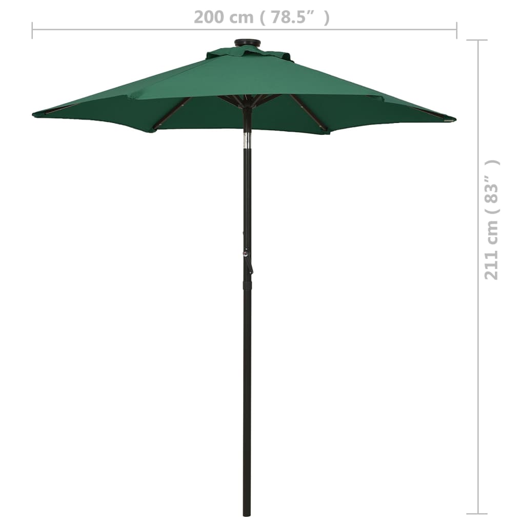 Parasol met LED-verlichting 200x211 cm aluminium groen