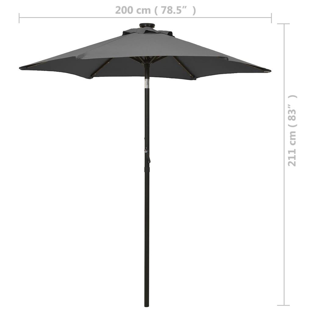 Parasol met LED-verlichting 200x211 cm aluminium antracietkleur