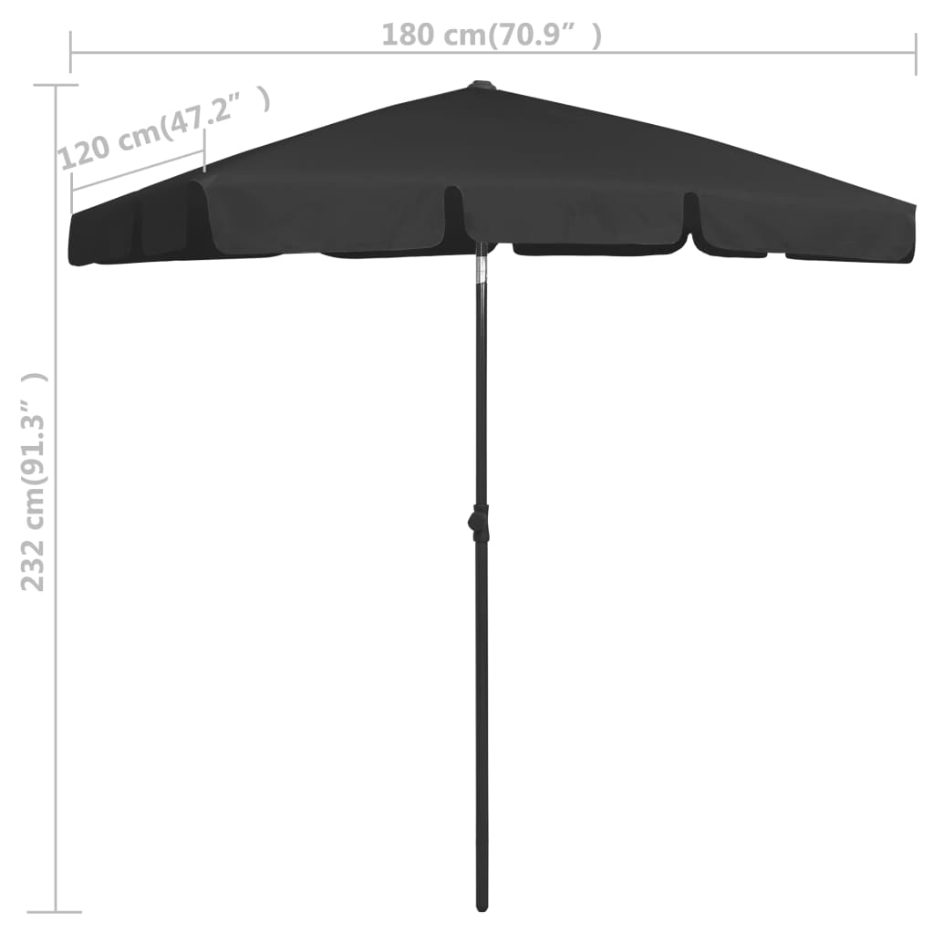 Strandparasol 180x120 cm zwart