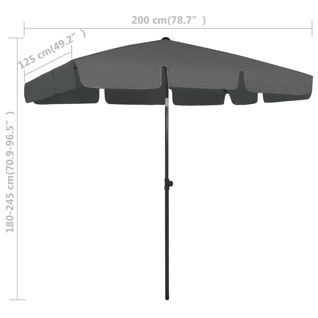 Strandparasol 200x125 cm antracietkleurig