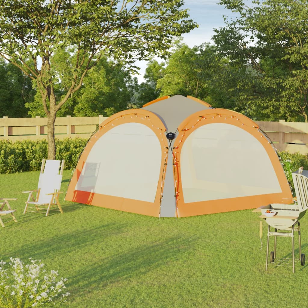 Partytent met LED en 4 zijwanden 3,6x3,6x2,3 m grijs en oranje - AllerleiShop