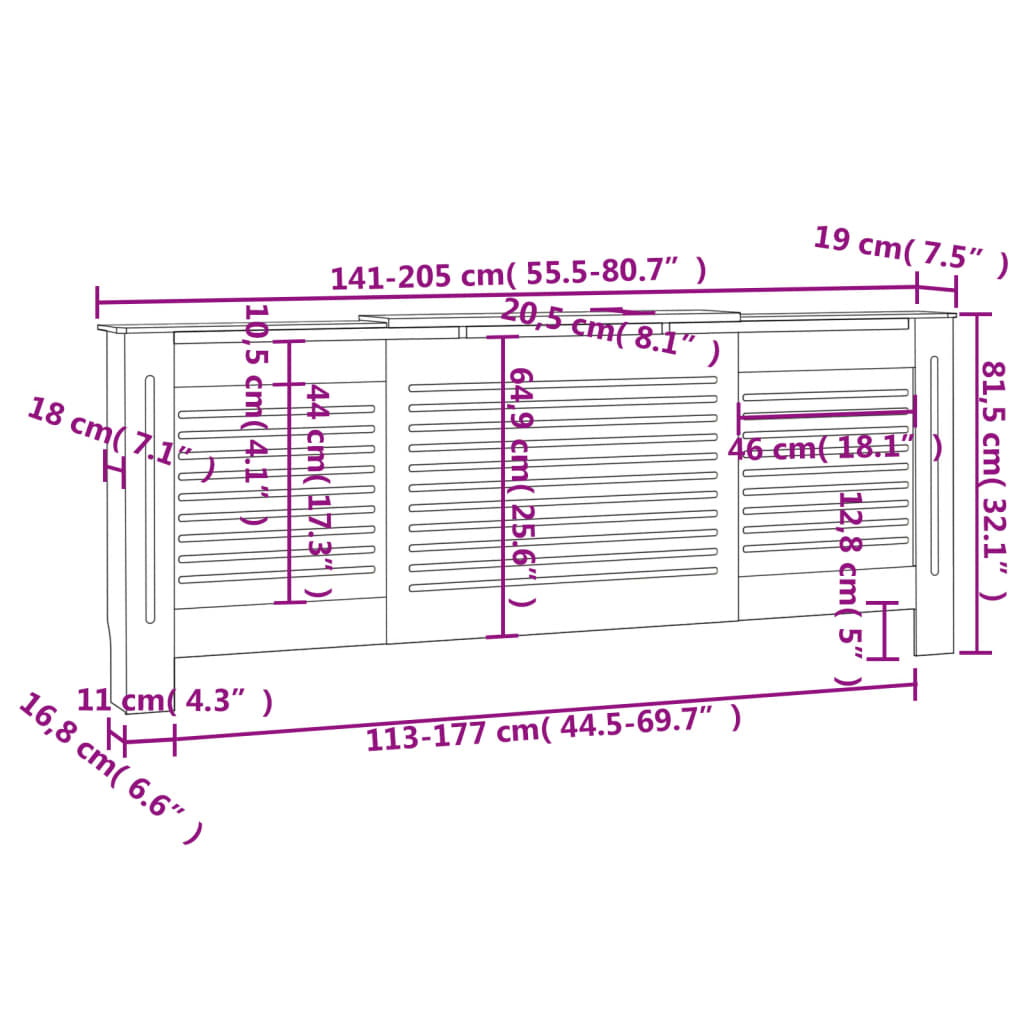 Radiatorombouw 205 cm MDF zwart - AllerleiShop