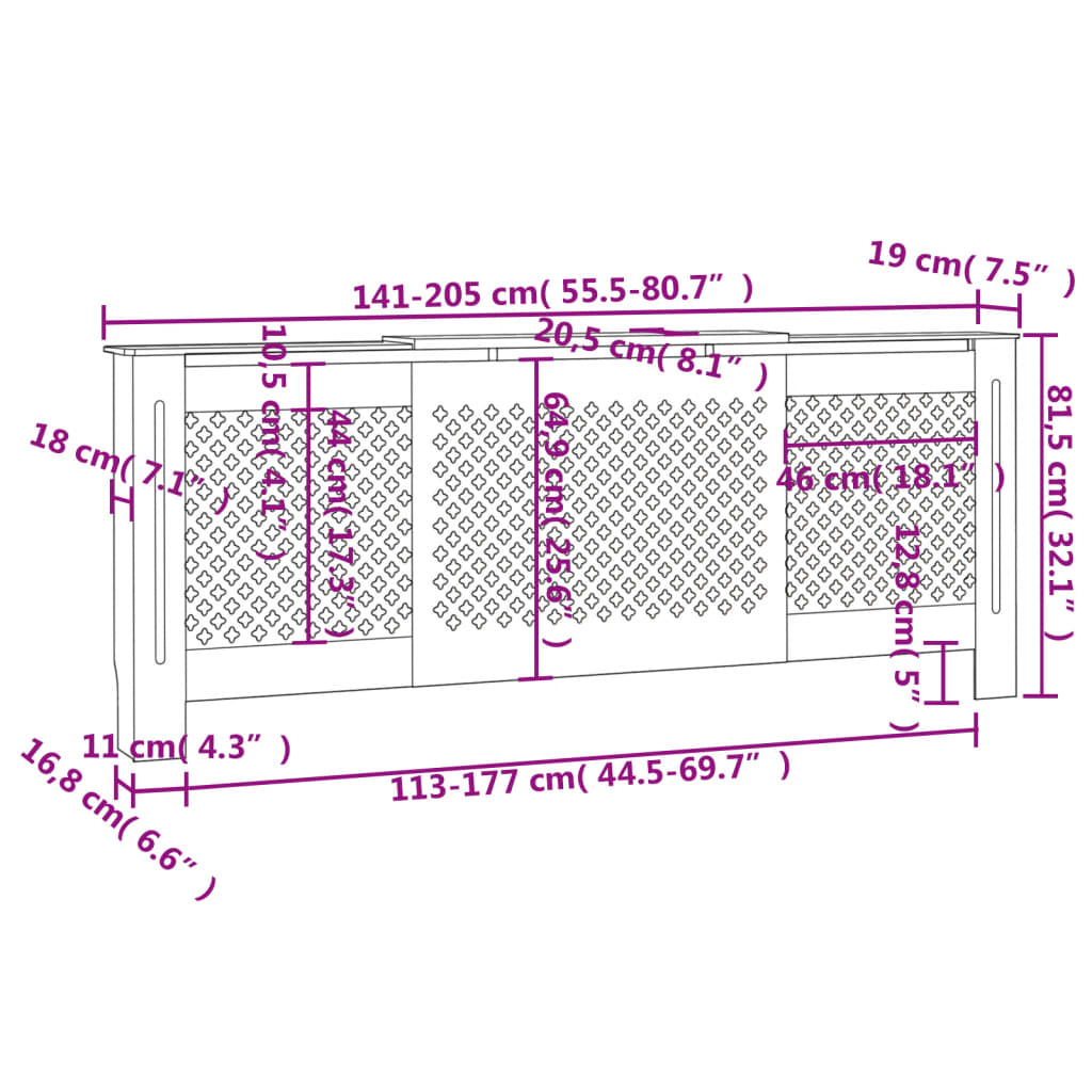 Radiatorombouw 205 cm MDF zwart - AllerleiShop