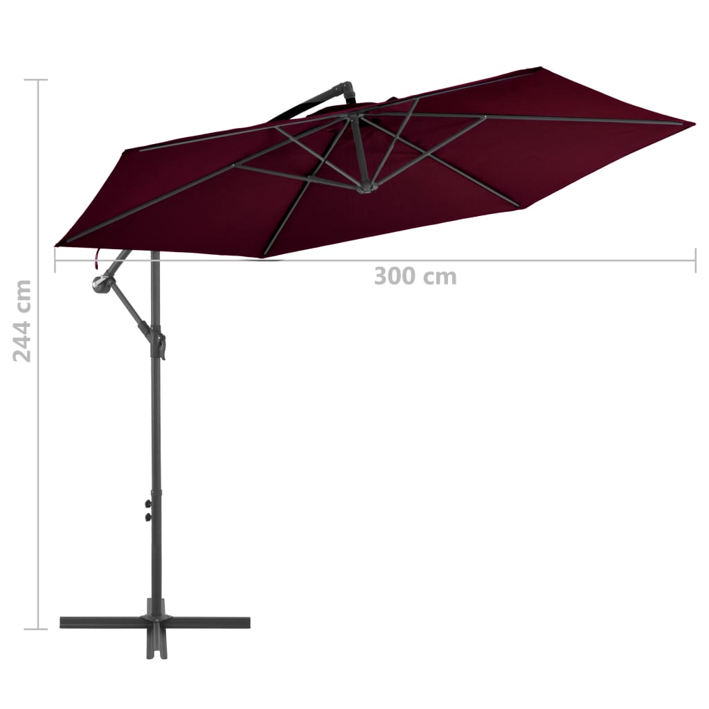 Zweefparasol met aluminium paal 300 cm bordeauxrood