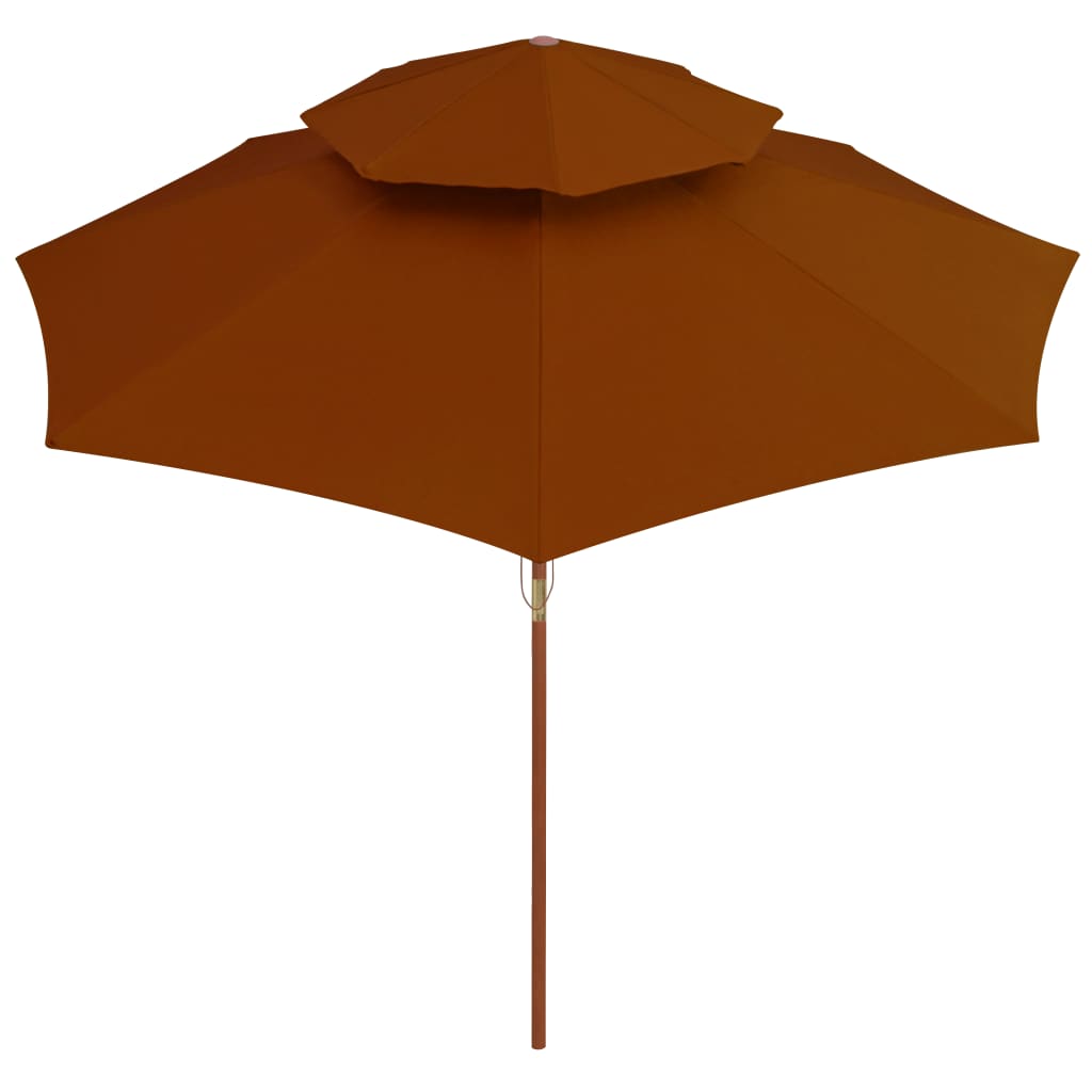 Parasol dubbeldekker met houten paal 270 cm terracottakleurig