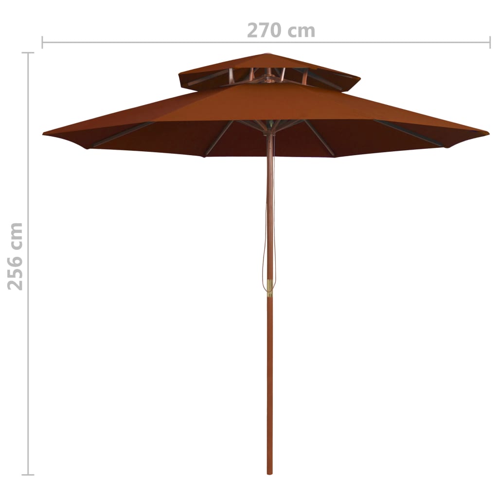 Parasol dubbeldekker met houten paal 270 cm terracottakleurig