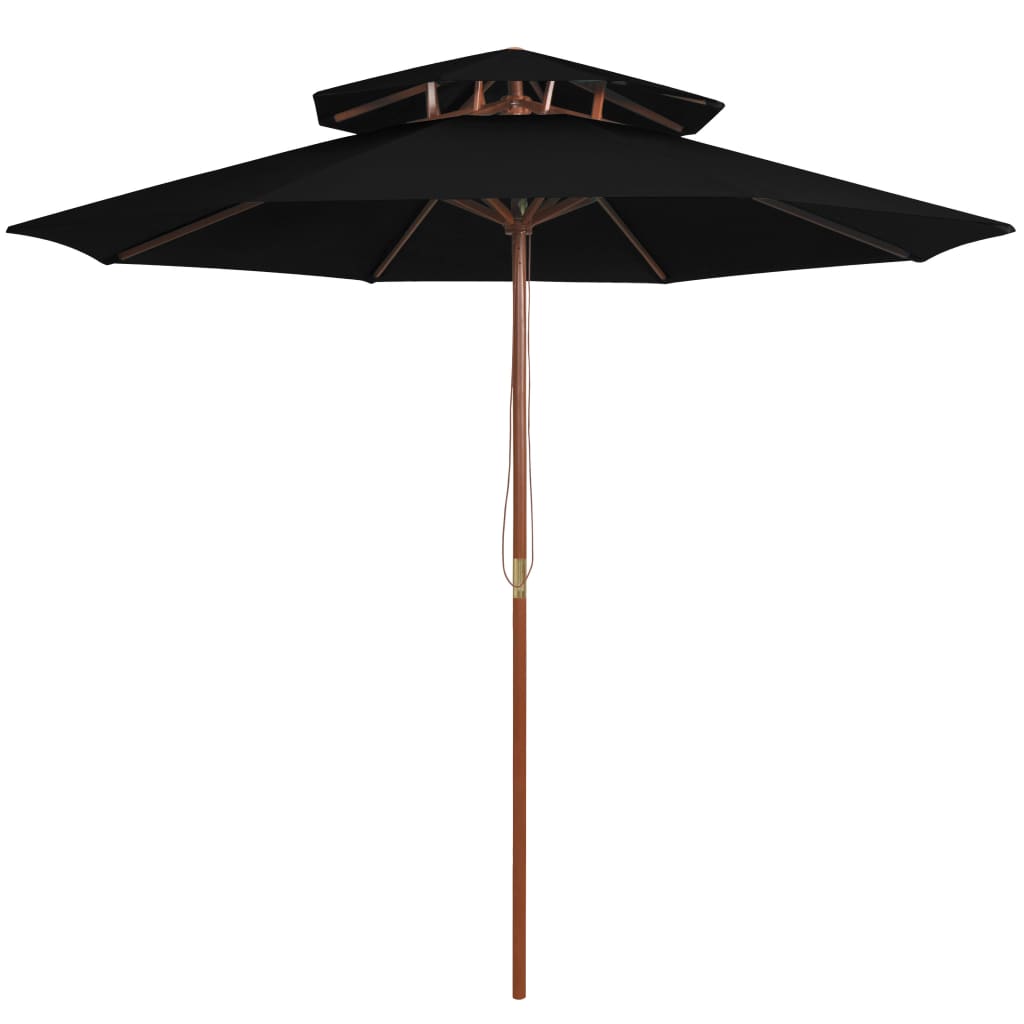 Parasol dubbeldekker met houten paal 270 cm zwart