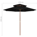 Parasol dubbeldekker met houten paal 270 cm zwart