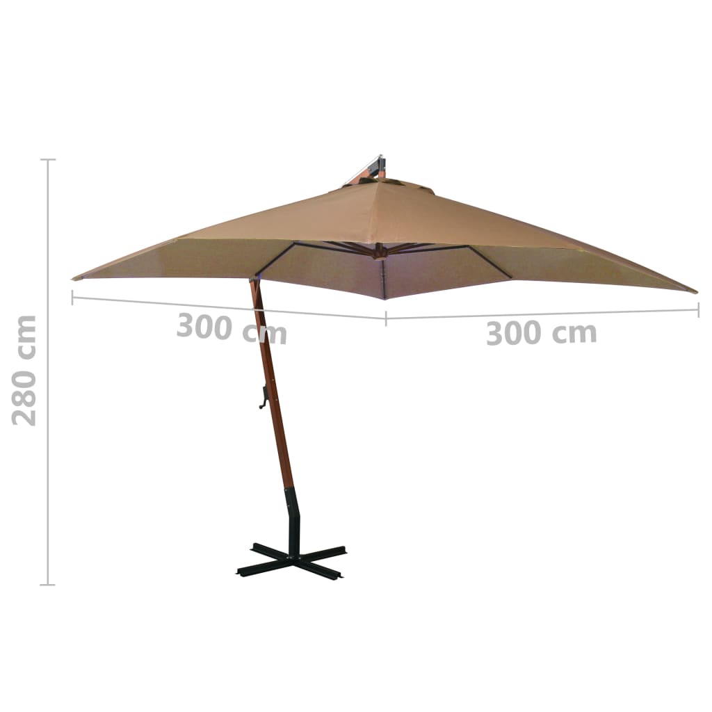 Zweefparasol met paal 3x3 m massief vurenhout taupe