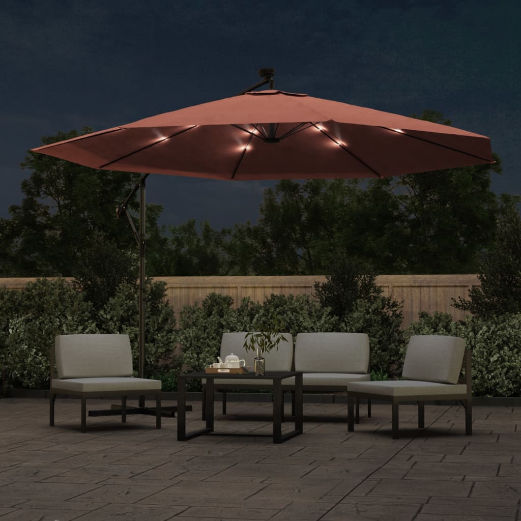 Zweefparasol met LED-verlichting 350 cm terracottakleurig