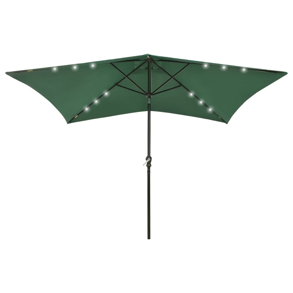 Parasol met LED's en stalen paal 2x3 m groen