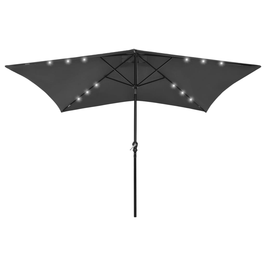 Parasol met LED's en stalen paal 2x3 m antracietkleurig