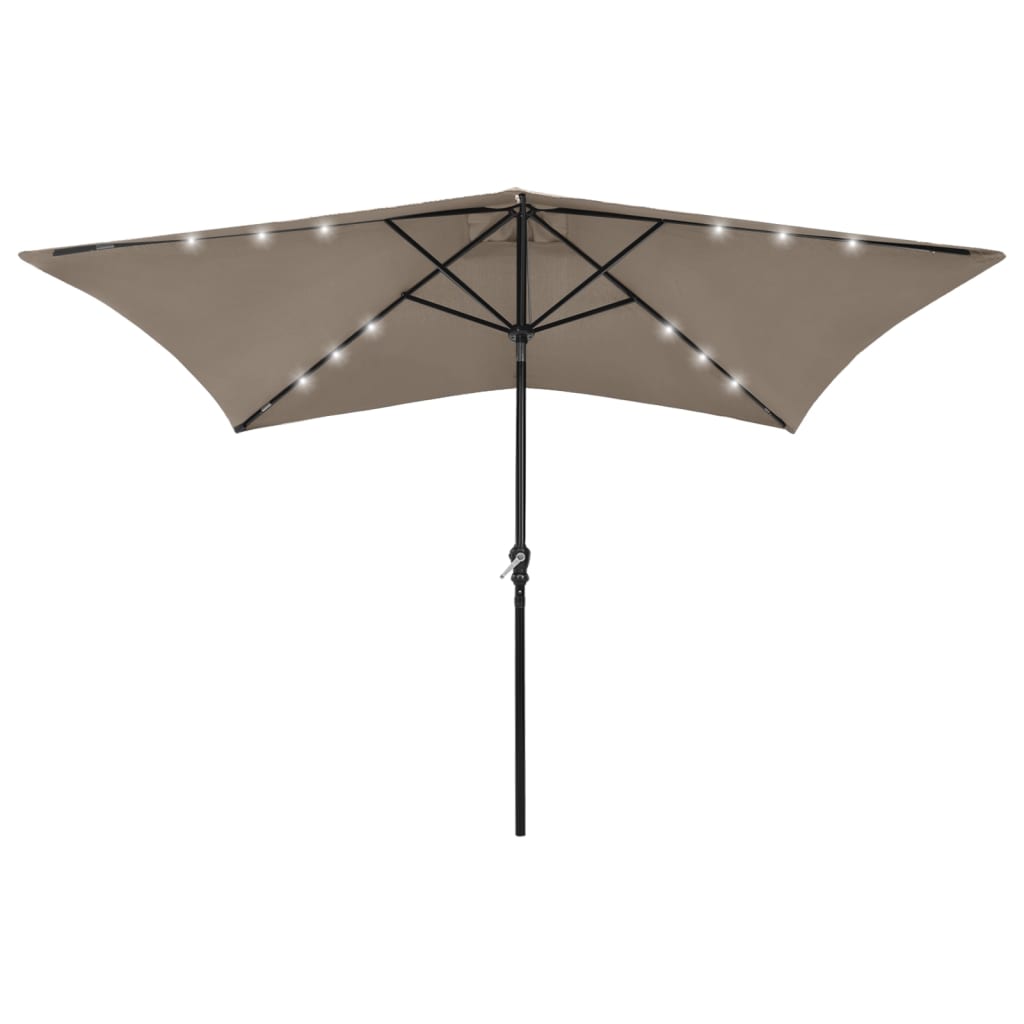 Parasol met LED's en stalen paal 2x3 m taupe