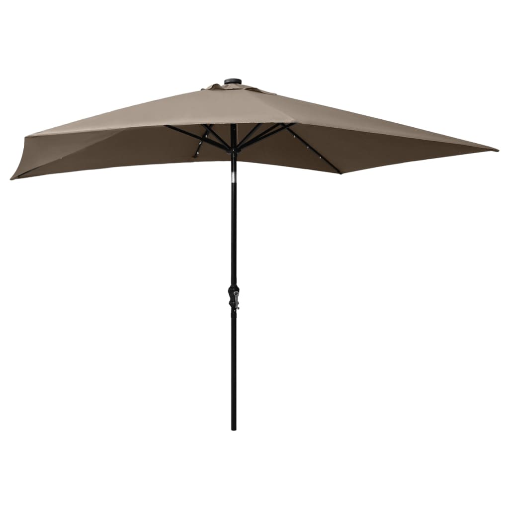 Parasol met LED's en stalen paal 2x3 m taupe