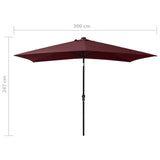 Parasol met LED's en stalen paal 2x3 m bordeauxrood