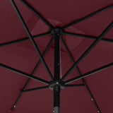 Parasol met LED's en stalen paal 2x3 m bordeauxrood