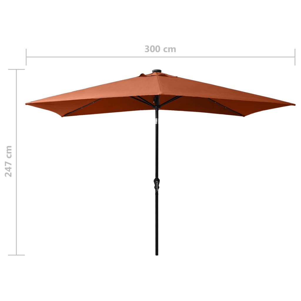 Parasol met LED's en stalen paal 2x3 m terracottakleurig