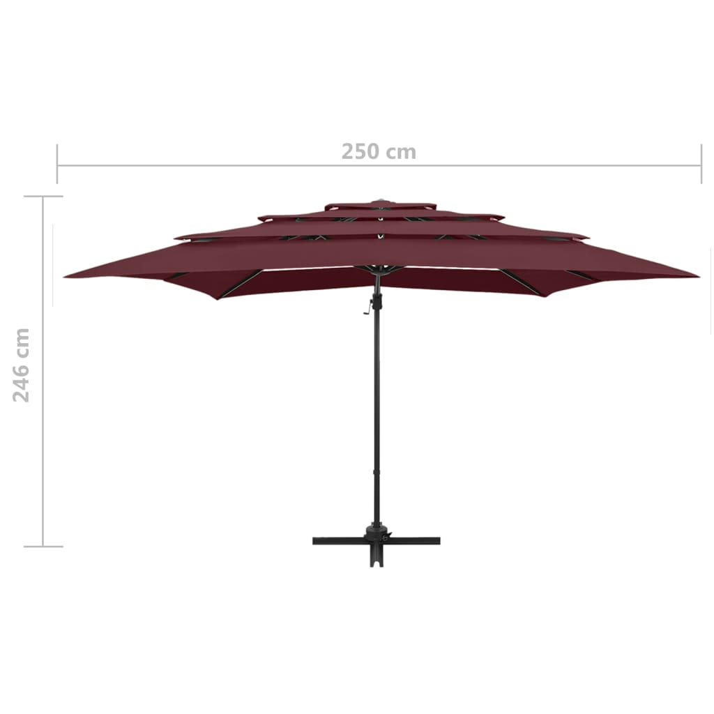 Parasol 4-laags met aluminium paal 250x250 cm bordeauxrood