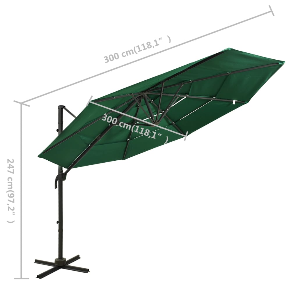 Parasol 4-laags met aluminium paal 3x3 m groen