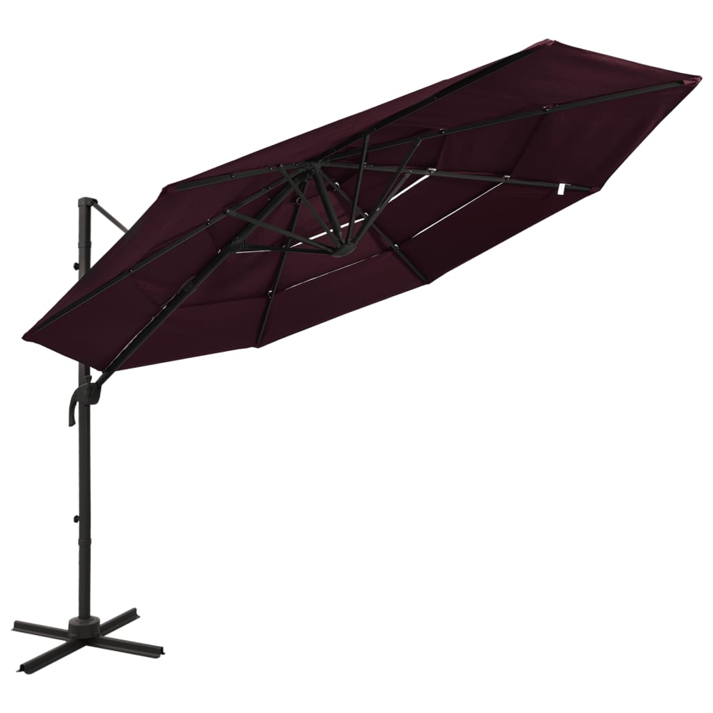 Parasol 4-laags met aluminium paal 3x3 m bordeauxrood