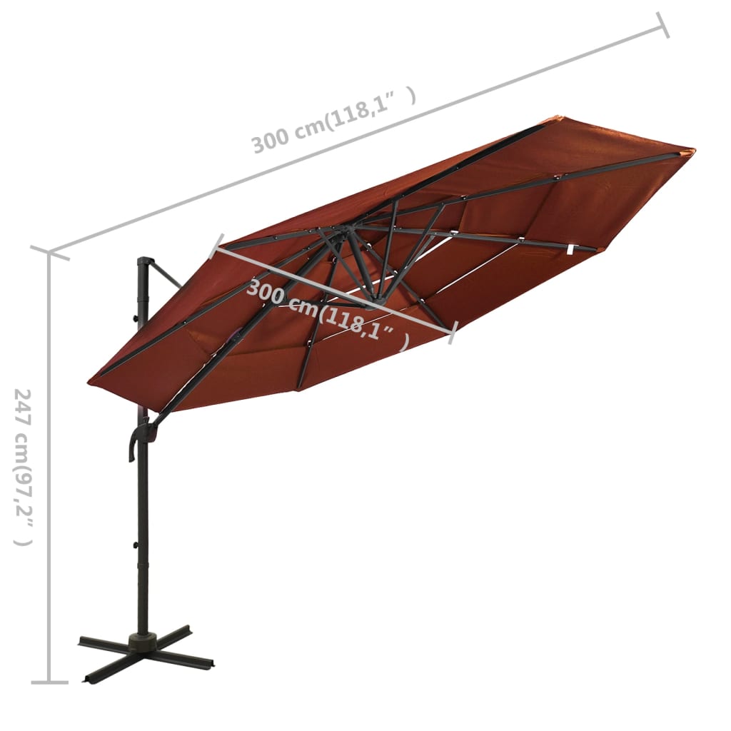 Parasol 4-laags met aluminium paal 3x3 m terracottakleurig