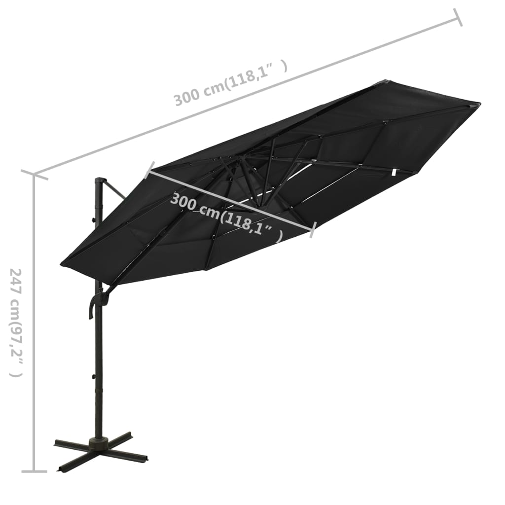 Parasol 4-laags met aluminium paal 3x3 m zwart