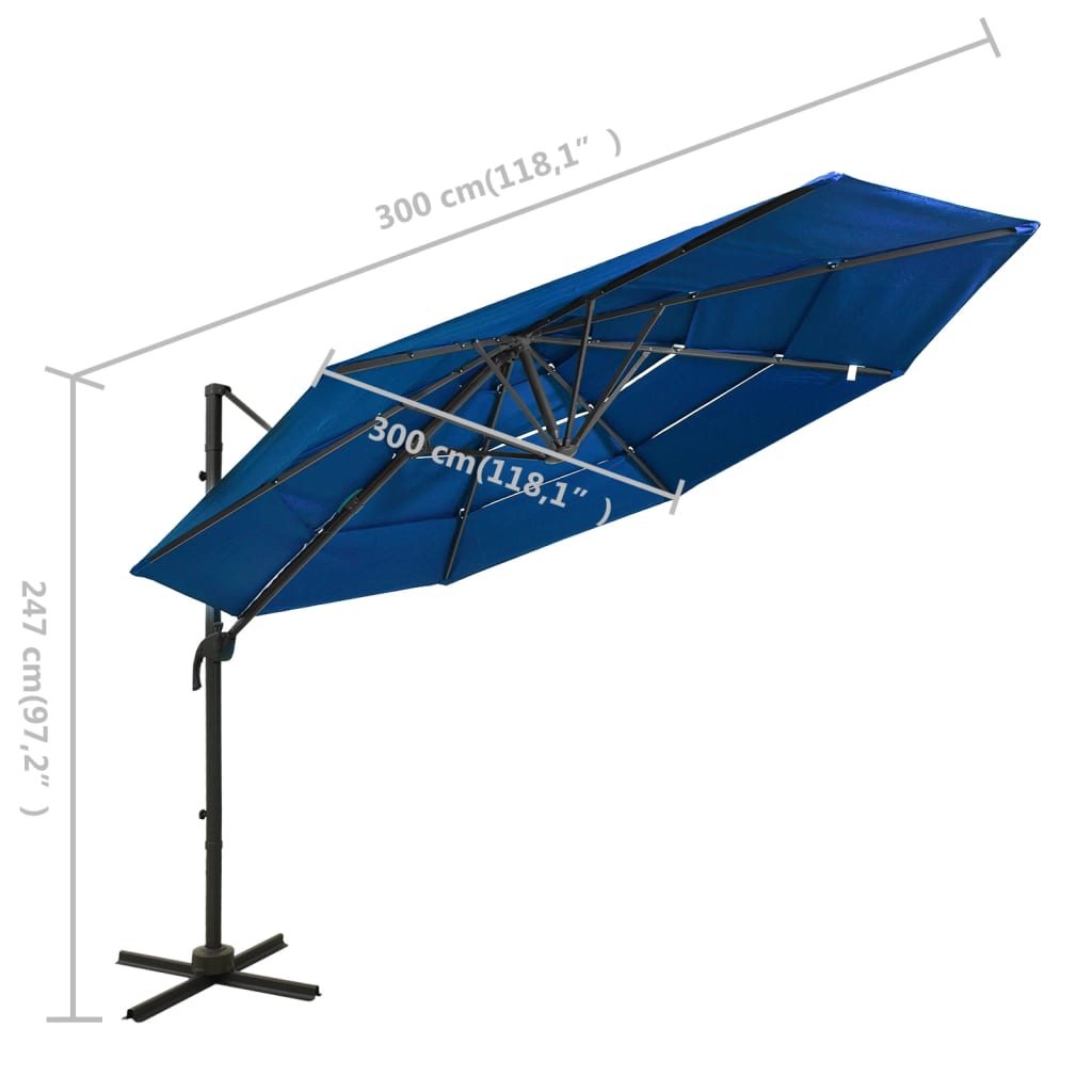 Parasol 4-laags met aluminium paal 3x3 m azuurblauw