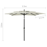 Parasol 3-laags met aluminium paal 2,5x2,5 m zandkleurig