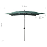 Parasol 3-laags met aluminium paal 2,5x2,5 m groen