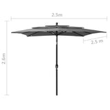 Parasol 3-laags met aluminium paal 2,5x2,5 m antracietkleurig