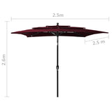 Parasol 3-laags met aluminium paal 2,5x2,5 m bordeauxrood