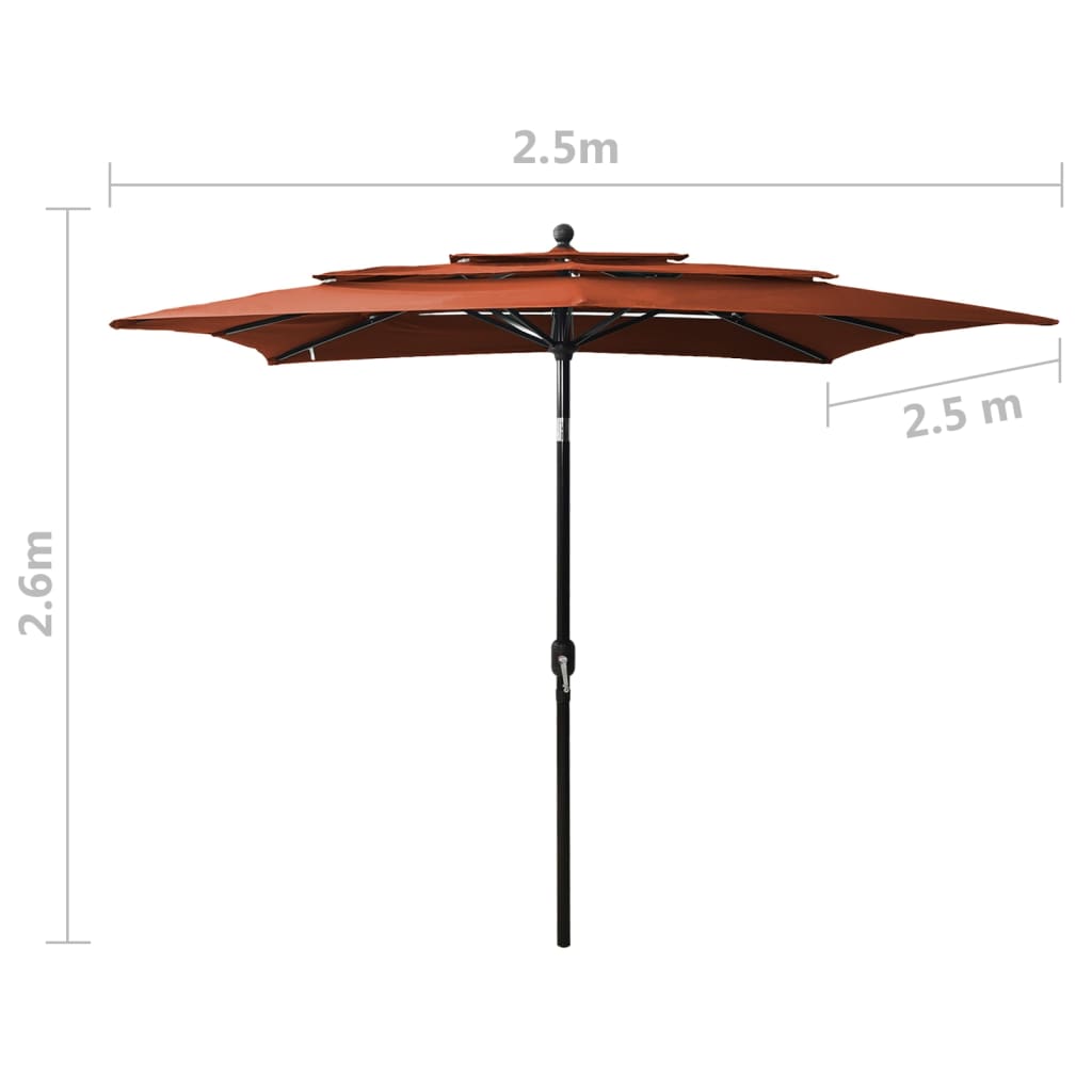 Parasol 3-laags met aluminium paal 2,5x2,5 m terracottakleurig