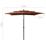 Parasol 3-laags met aluminium paal 2,5x2,5 m terracottakleurig