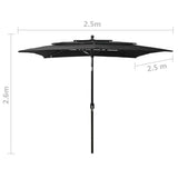 Parasol 3-laags met aluminium paal 2,5x2,5 m zwart