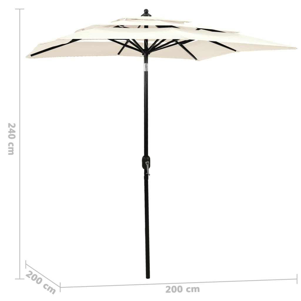 Parasol 3-laags met aluminium paal 2x2 m zandkleurig