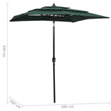 Parasol 3-laags met aluminium paal 2x2 m groen