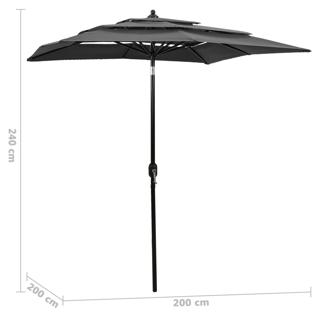 Parasol 3-laags met aluminium paal 2x2 m antracietkleurig