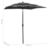 Parasol 3-laags met aluminium paal 2x2 m antracietkleurig