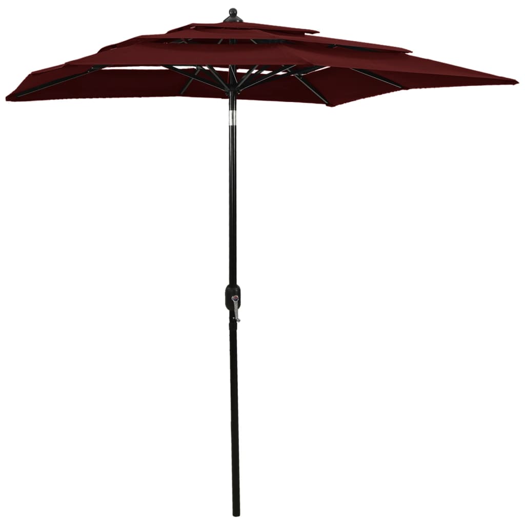 Parasol 3-laags met aluminium paal 2x2 m bordeauxrood