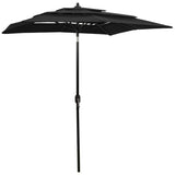 Parasol 3-laags met aluminium paal 2x2 m zwart