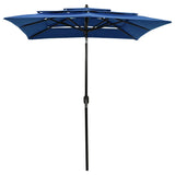 Parasol 3-laags met aluminium paal 2x2 m azuurblauw